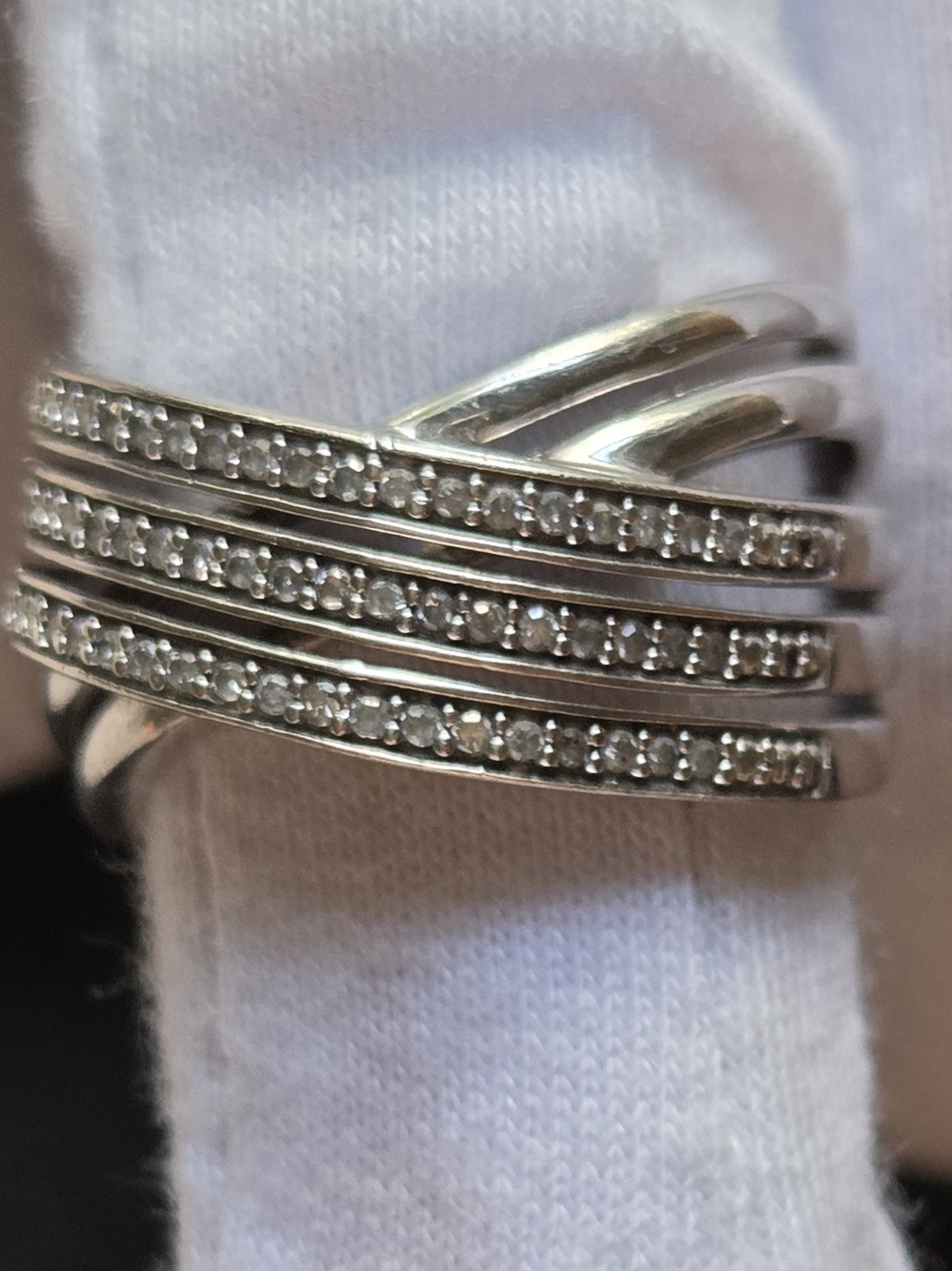 Sterling Silver Multi-Row Pavé Diamond Ring